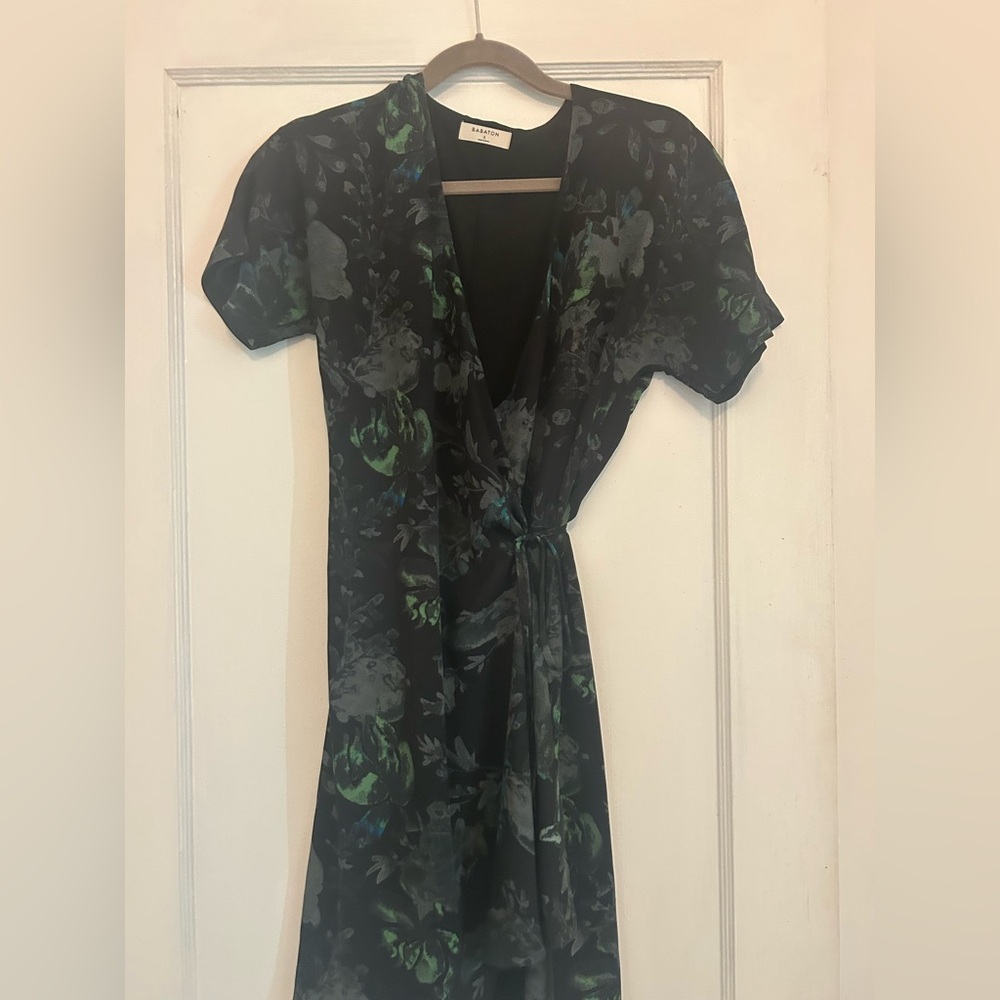 Aritzia Floral Wrap Dress in Black and Green
